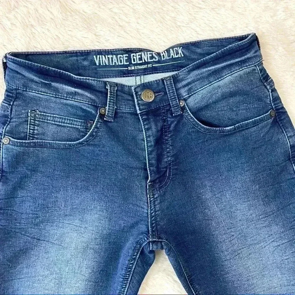 Vintage Genes Black Slim Straight Webbed Faded Dark Wash Jeans (28X30) - Picture 9 of 13